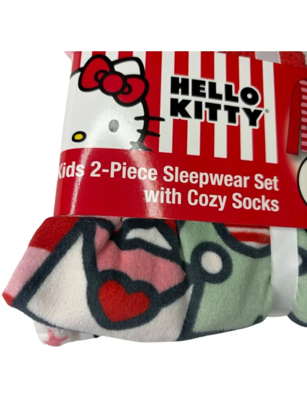 Hello Kitty Sleepwear Set with Cozy Socks Pajama Top and Pants Red and White